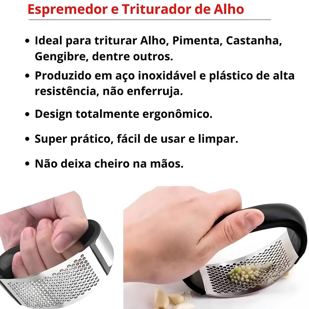 Kit Chef Prático - 3 Espremedores de Alho Inox (Leve 3, Pague 1)