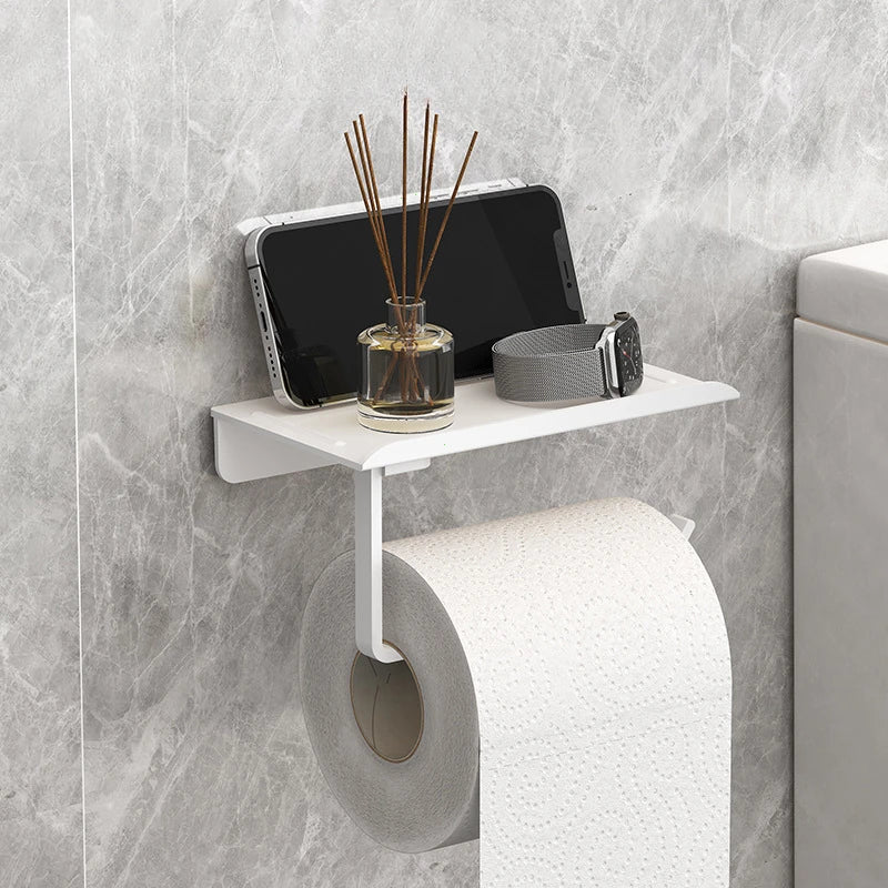Suporte de Papel Higiênico Premium com Apoio para Celular – Sem Furos