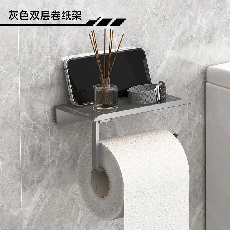 Suporte de Papel Higiênico Premium com Apoio para Celular – Sem Furos