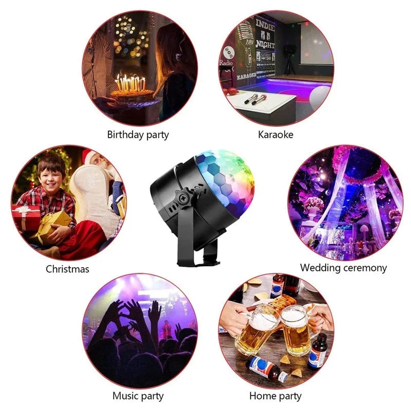 Mini Globo de Luz LED RGB - Caixa de Som Ativada por Som USB para Festas e Eventos