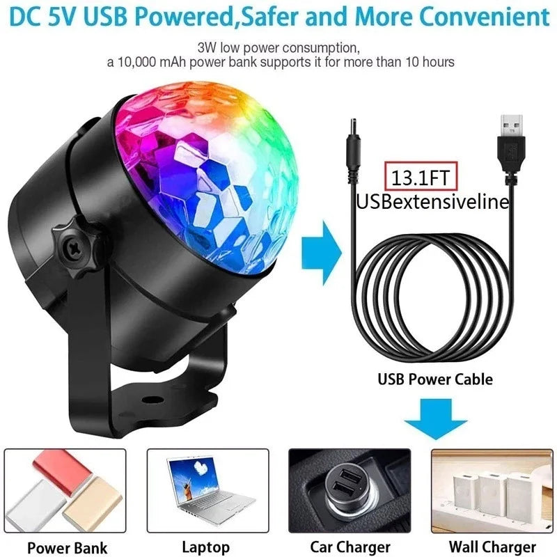 Mini Globo de Luz LED RGB - Caixa de Som Ativada por Som USB para Festas e Eventos