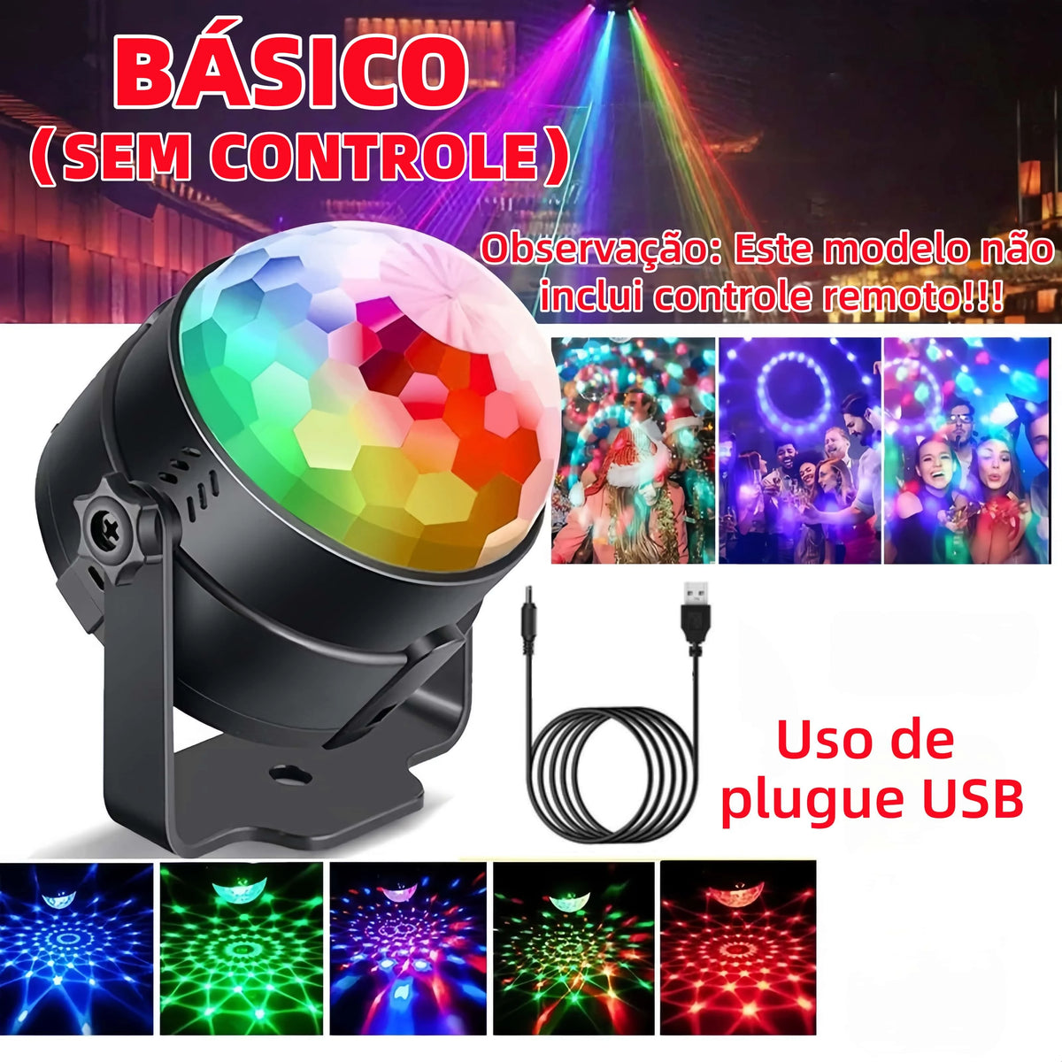 Mini Globo de Luz LED RGB - Caixa de Som Ativada por Som USB para Festas e Eventos
