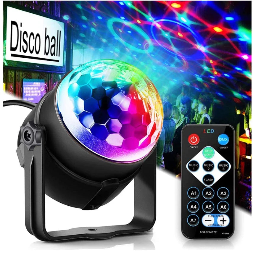 Mini Globo de Luz LED RGB - Caixa de Som Ativada por Som USB para Festas e Eventos