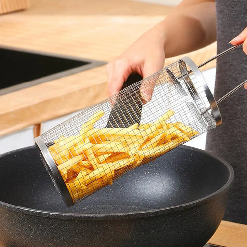 Cesto de Grelhar Rotativo em Inox – Grelhador de Churrasco Portátil