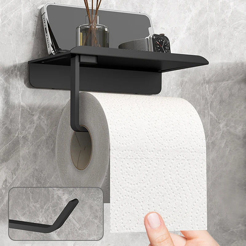 Suporte de Papel Higiênico Premium com Apoio para Celular – Sem Furos