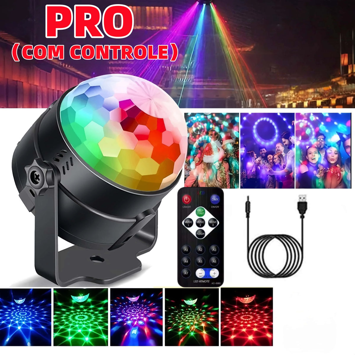 Mini Globo de Luz LED RGB - Caixa de Som Ativada por Som USB para Festas e Eventos
